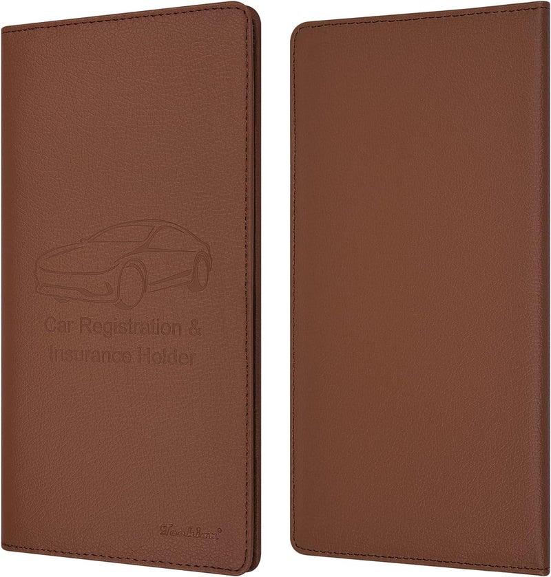 Techion Car Insurance and Registration Holder, 9.5 x 5 Inch PU Leather Vehicle Glove Box Organizer Wallet Case for Insurance Card, Driver License, Paperwork - Brown - Image 2